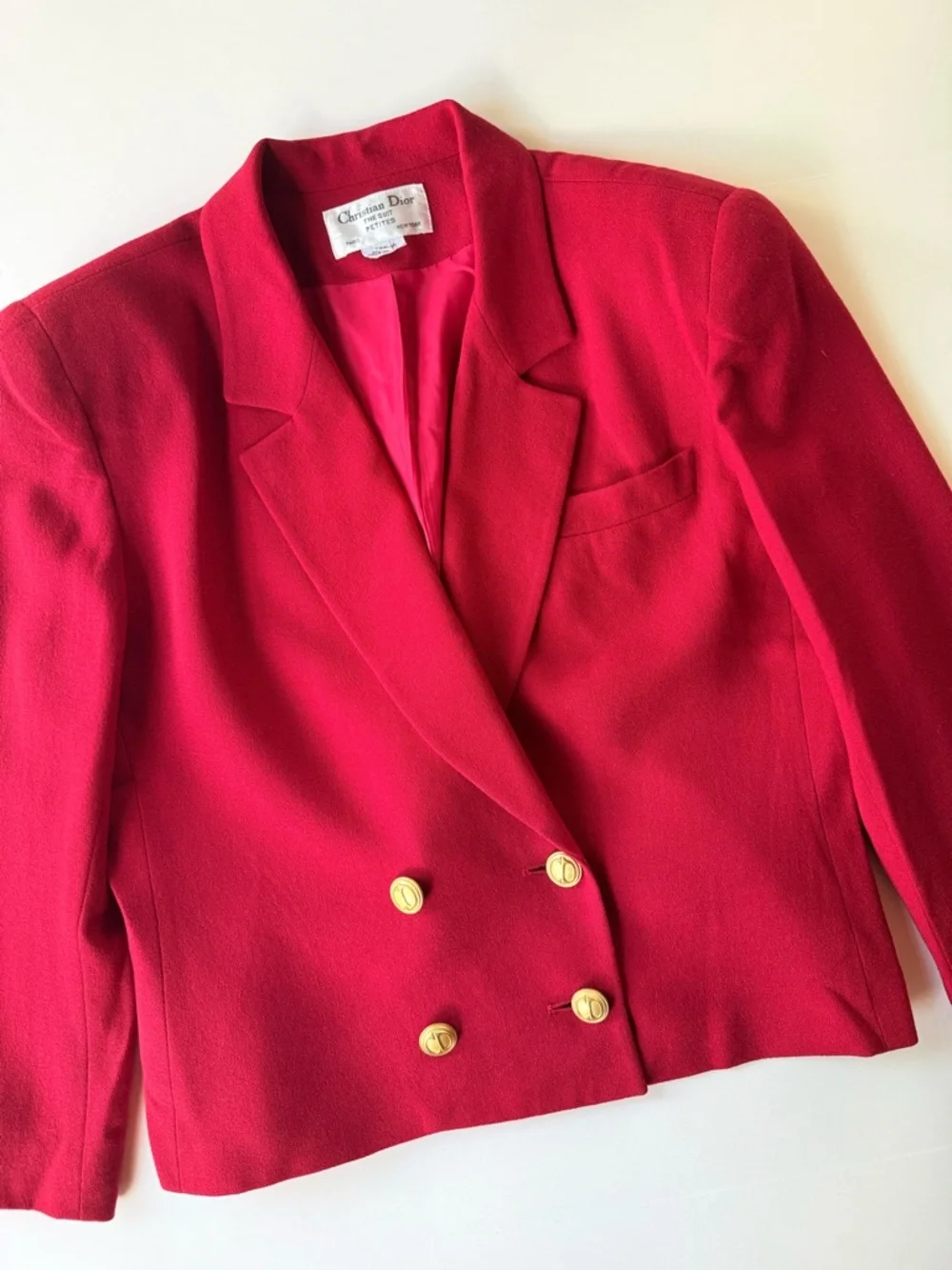 Vintage Christian Dior Red Wool Double-Breasted Blazer 12 P